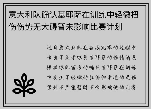 意大利队确认基耶萨在训练中轻微扭伤伤势无大碍暂未影响比赛计划